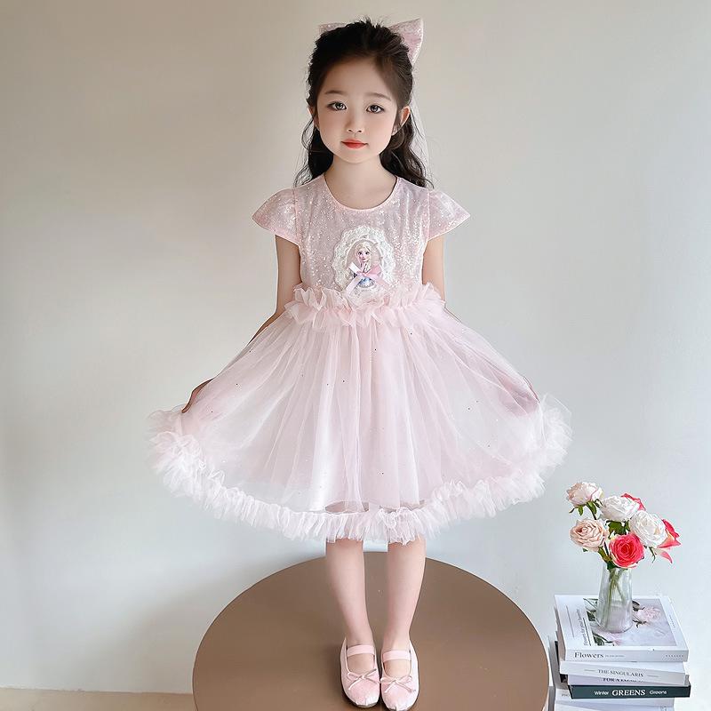 Frozen Elsa Princess Dress - Girls' Puffy Mesh Summer Party Dress 2026.