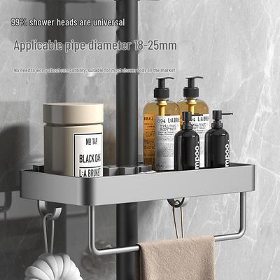 No-Drill Shower Head Holder with Shelf and Adjustable Rod for Bathroom Storage