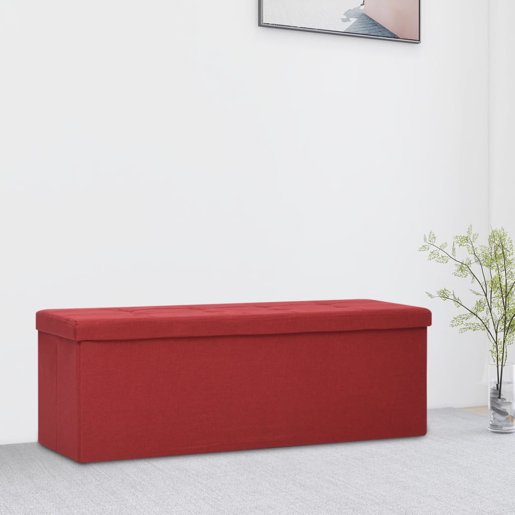 Foldable Storage Bench with Storage Space Burgundy Linen Look