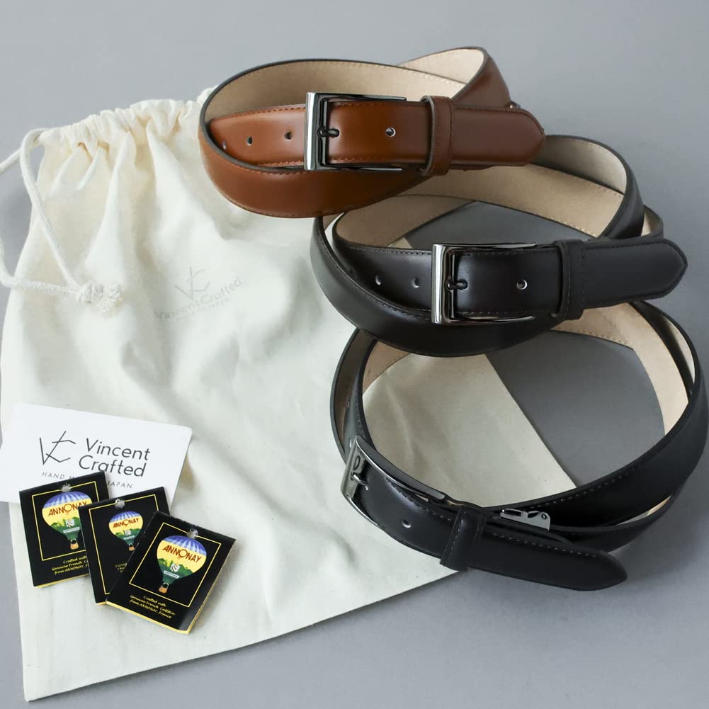 [Vincent Crafted] Nagasawa Belt Industry, Made in Japan, French Annonay Box Calf Leather Belt, Genuine Leather, 30mm Wide, Men's Business Belt, Dark
