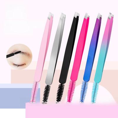 Edelstahl 2-in-1 Augenbrauenpinzette & Bürste Beauty-Tool