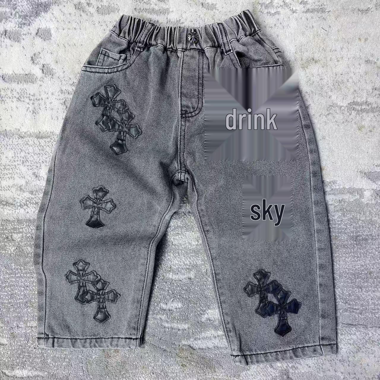 

Детские повседневные джинсы с кожаной этикеткой Cross 2004: Стильный и универсальный 90 серый