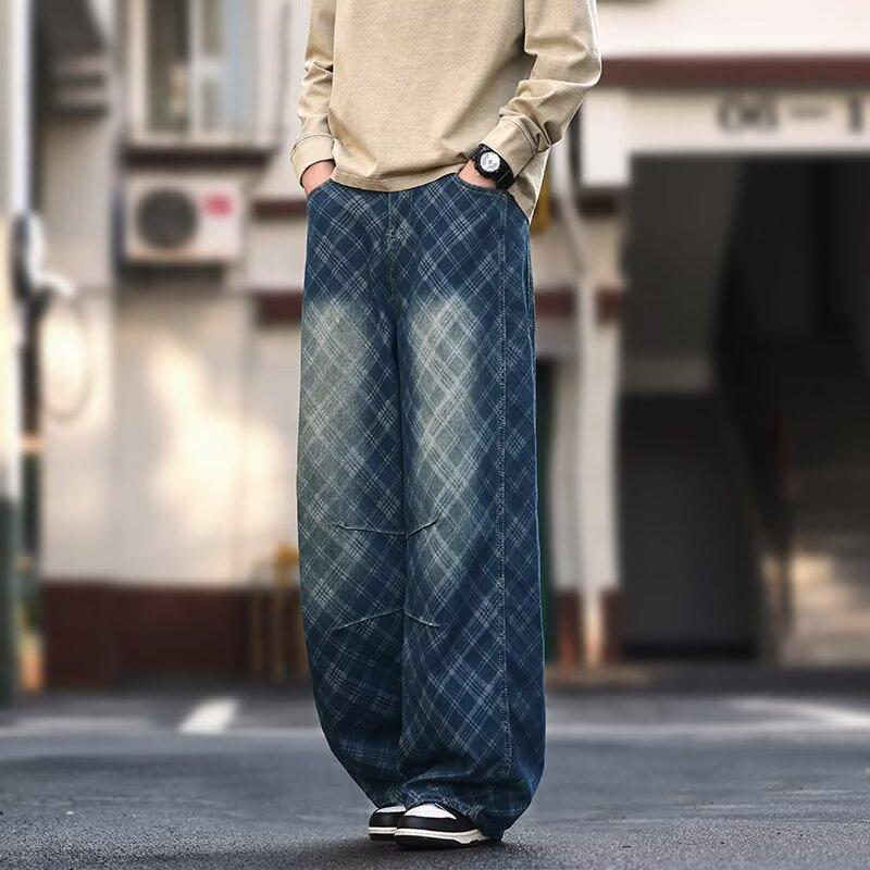 JYL Mens Jeans Autumn Winter New Straight Washed Vintage Clay Color Slim Denim Pants