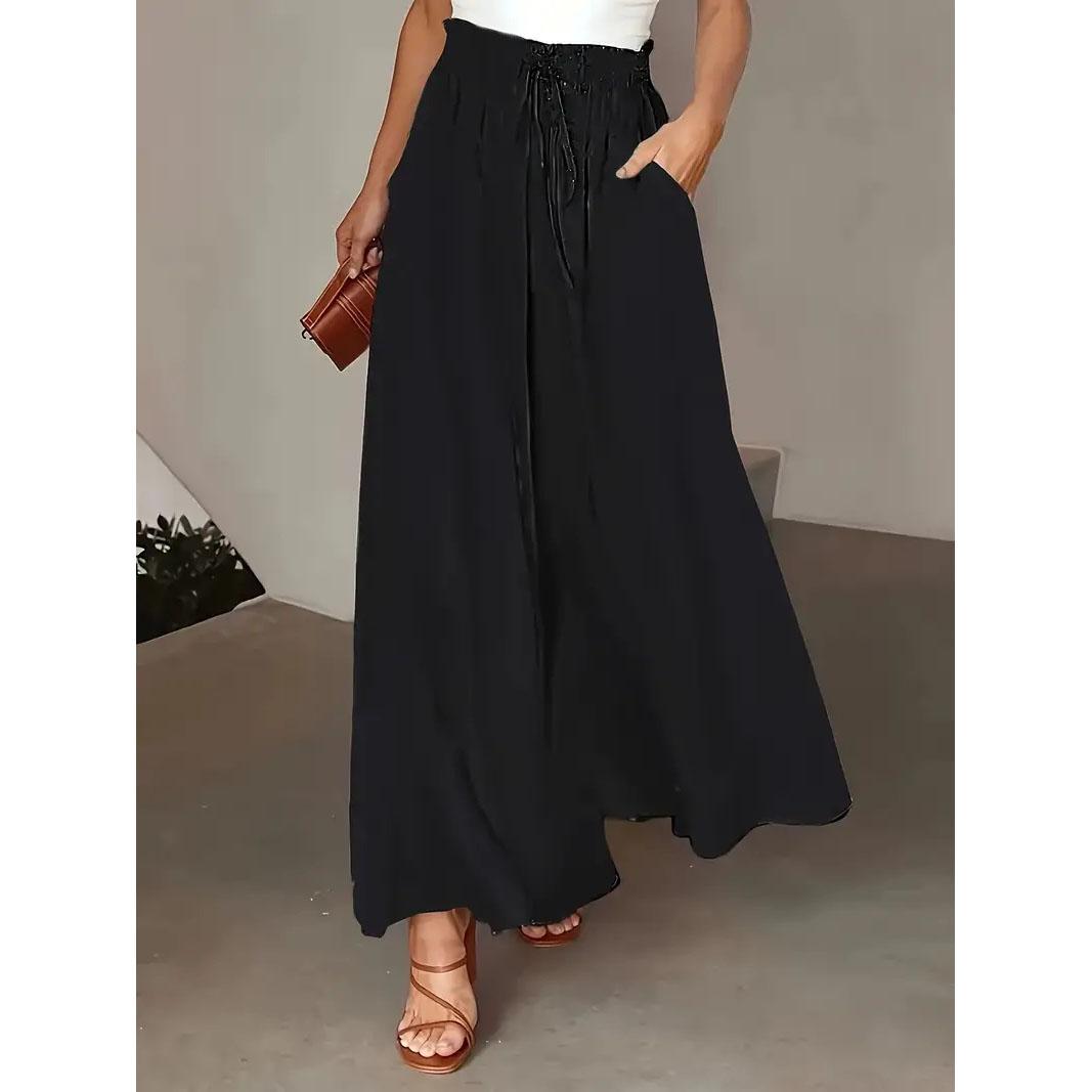 

Женские длинные брюки, эластичные, с высокой талией, со шнуровкой, с принтом в горошек, широкие брюки, повседневные, свободные брюки, повседневная одежда XS