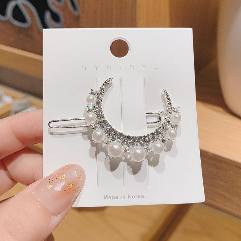 Korea Shiny Crystal Hair Clip Set Fashion Hair Accessories  Trend For Women Girl Pearl Rhinestone Hairpin Side Clip For Hair