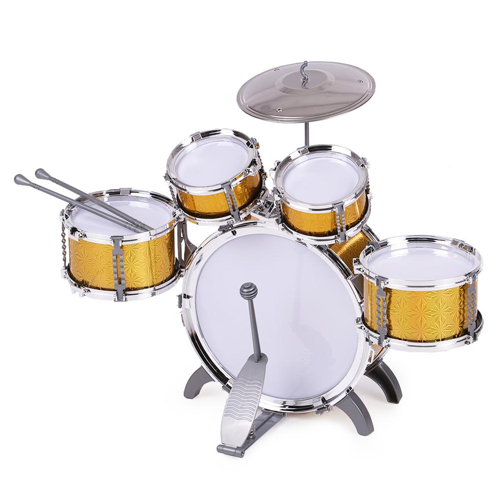 Children Kids Drum Set Musical Instrument Toy 5 Drums with Small Cymbal Stool Drum Sticks for Boys Girls