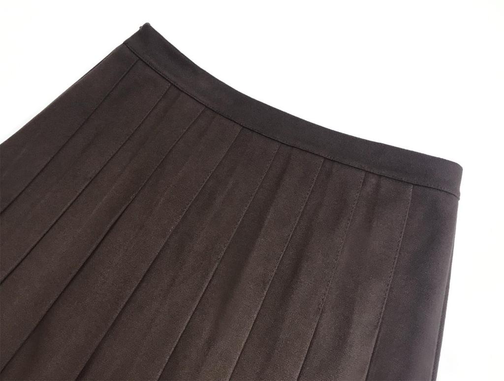 Women's Plus Size Woolen A-Line Pleated Skirt in Khaki - High Waist, Short Length for Spring and Autumn