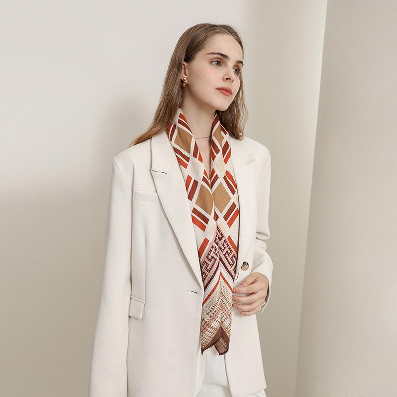Design sense geometric printing simulation silk 91 herringbone pattern square scarf women with decorative scarf silk scarf holiday gift