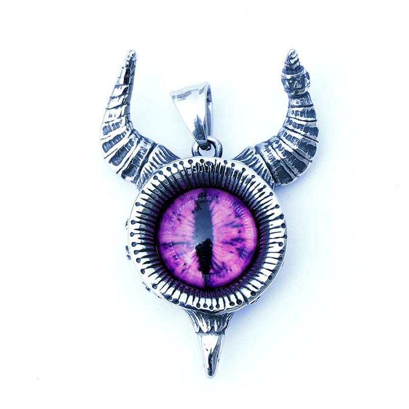 Vintage Lucifer Satan Stainless Steel Necklace Pendant Men Gothic Satan Demon Eye Pendant Punk Hip Hop Pagan Jewelry