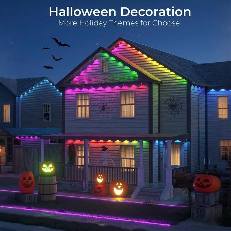 Smart RGB Outdoor Lights 50ft/100ft/200ft/200ft/300ft Smart RGBIC Eaves LED Lights Festival Flashing Lighting