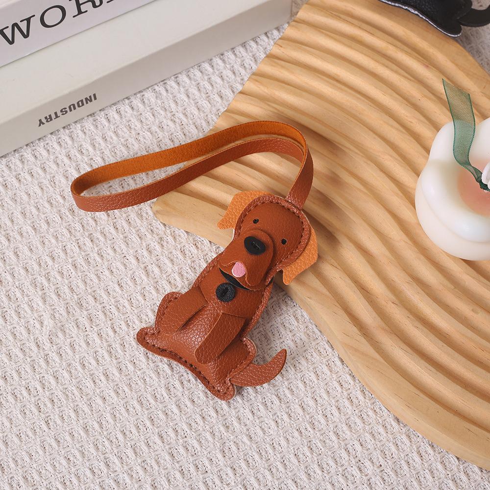 Stylish PU Leather Puppy Keychain Pendant - Cute Beaded Bag Ornament