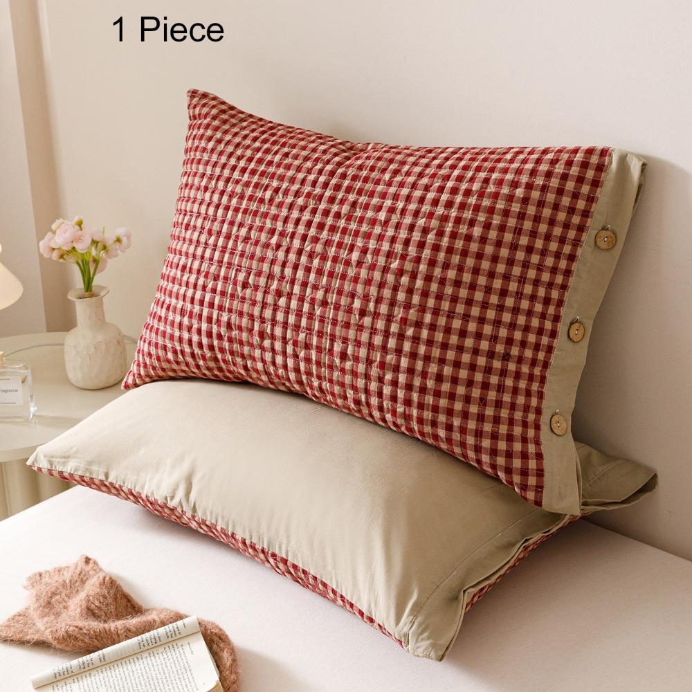 Skin-friendly Envelope-style Plaid Pillowcase Rectangular Pillow Cover Washable Pillowslip Bedroom Style A