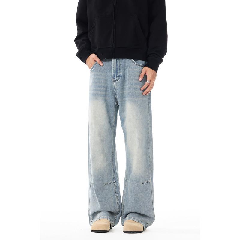 New American Street Retro Washed Jeans Men's Loose Straight Wide Legs