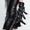 Gothic Punk Pu Leather Long Gloves Woman Techwear Style Adjustable Leather Strap Fingerless Gloves Hip Hop Cosplay Arm Sleeves