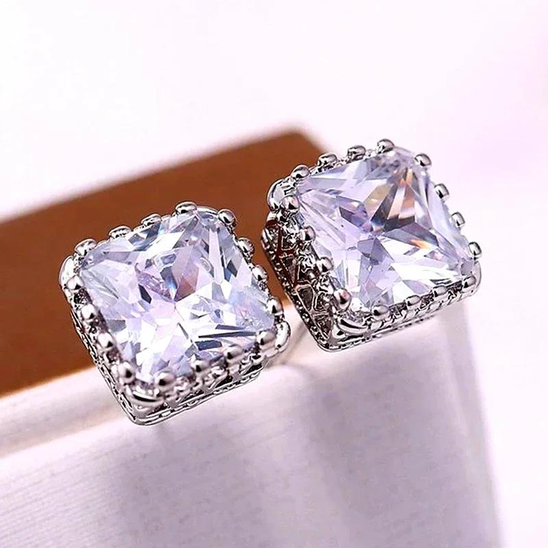 Hyperbole Square Cubic Zirconia Stud Earrings for Women Party Gift Daily Wear Versatile Female Fashion Jewelry Hot Sale