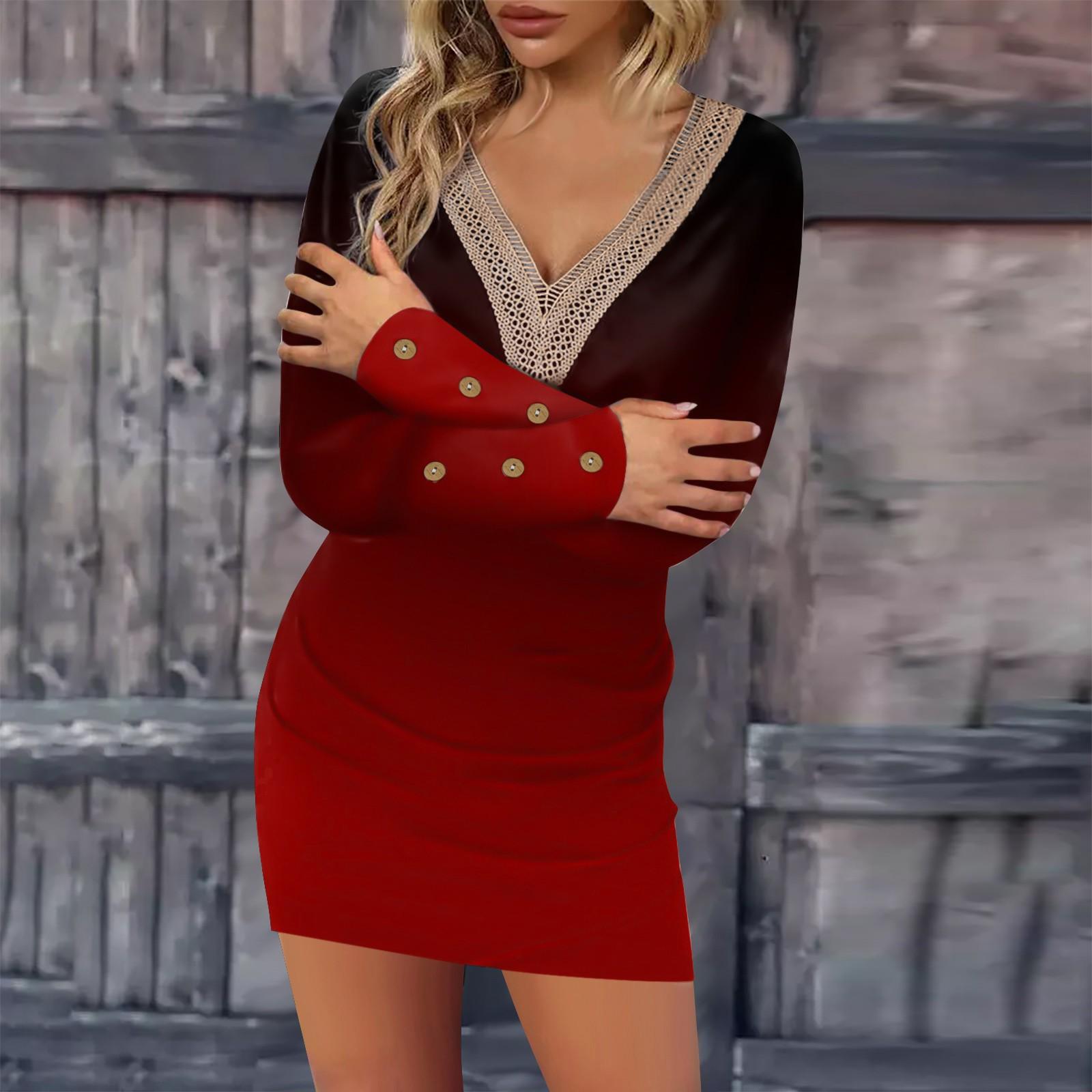 

Женское модное повседневное платье на пуговицах с длинным рукавом и v-образным вырезом с градиентным принтом L красный