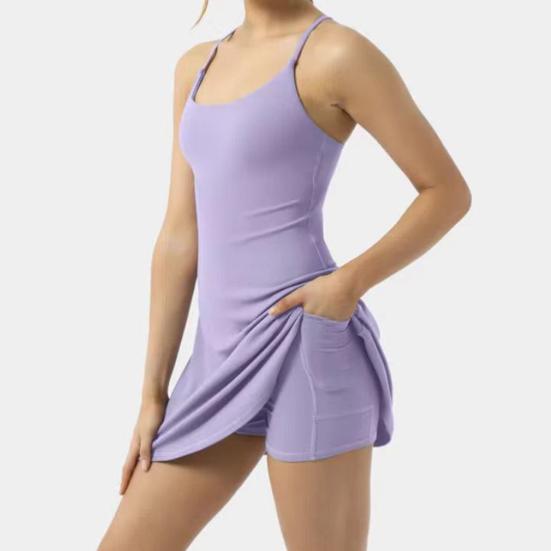 Women's Sleeveless Tennis Dress with Shorts And Pockets Spaghetti Strap Racerback Mini Dress Workout Athletic Dresses for Golf Running