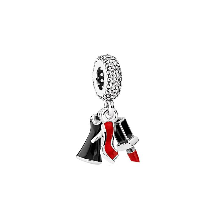 Pandora High Heel Lipstick Design Cubic Zirconia Pendant Women Jewelry Silver 792156ENMX Silver,F