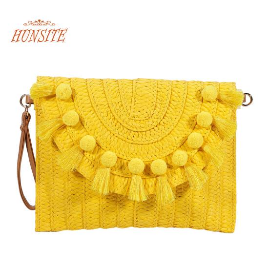 

Сумка Соломенная сумка через плечо Пляжная сумка ручной работы Большой вместительности Соломенная сумка через плечо с магнитной застежкой Плетеный конверт Кошелек с регулируемым плечевым ремнем жёлтый