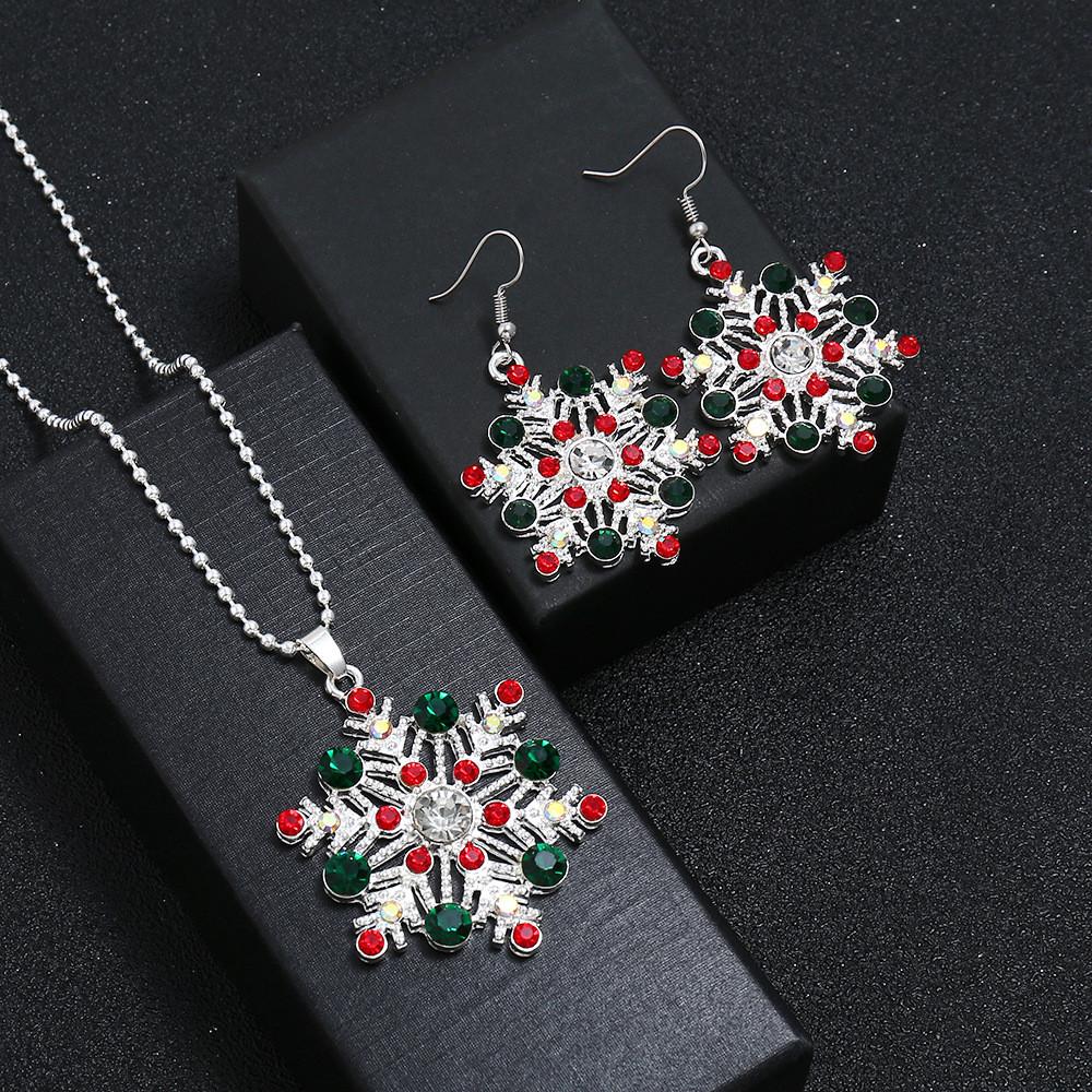 Set Snowflake Necklace With Rhinestone Decor And Alloy Chain For Christmas