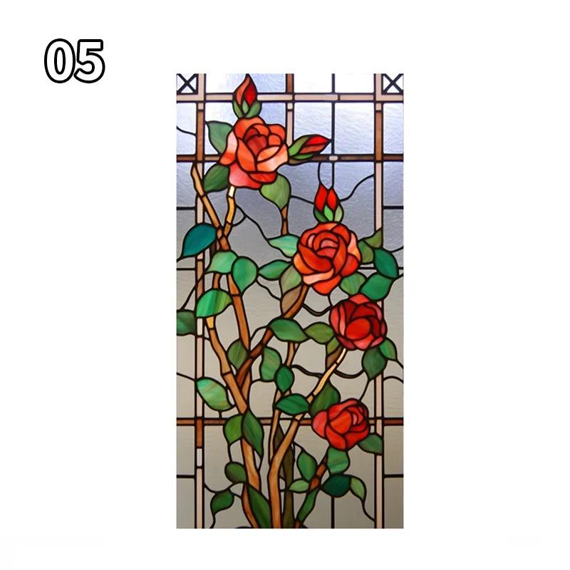 Art Rose Lotus Glass Film Church Stained Window Films Static Vintage Cling Waterproof Sun-proof Frosted Privacy Glass Stickers