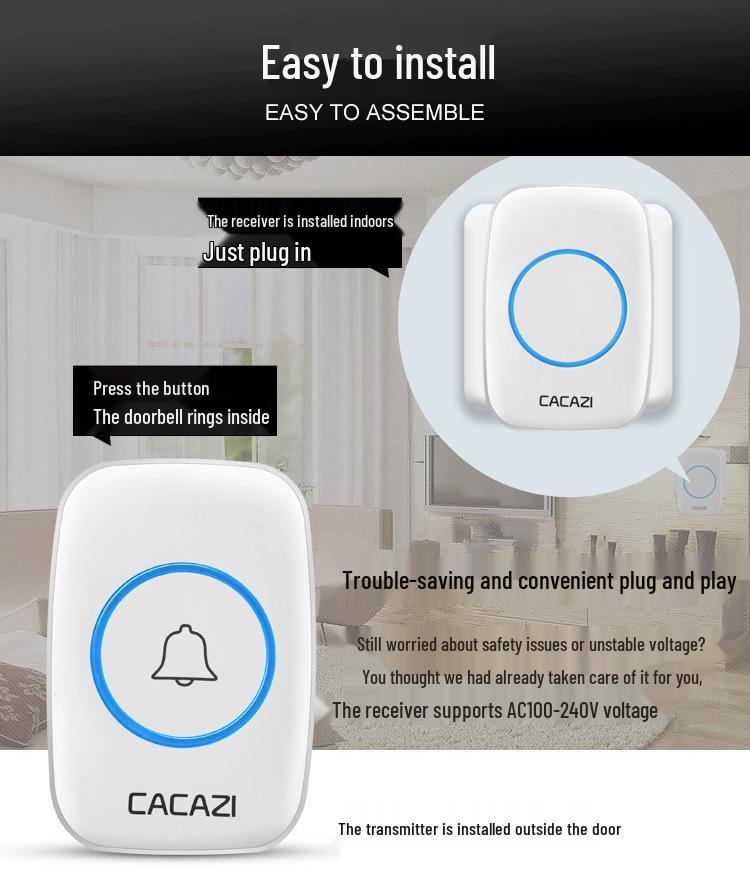 Smart Wireless Doorbell with Long-Range Remote Control, Compatible with EU, US, UK, and AU Plugs