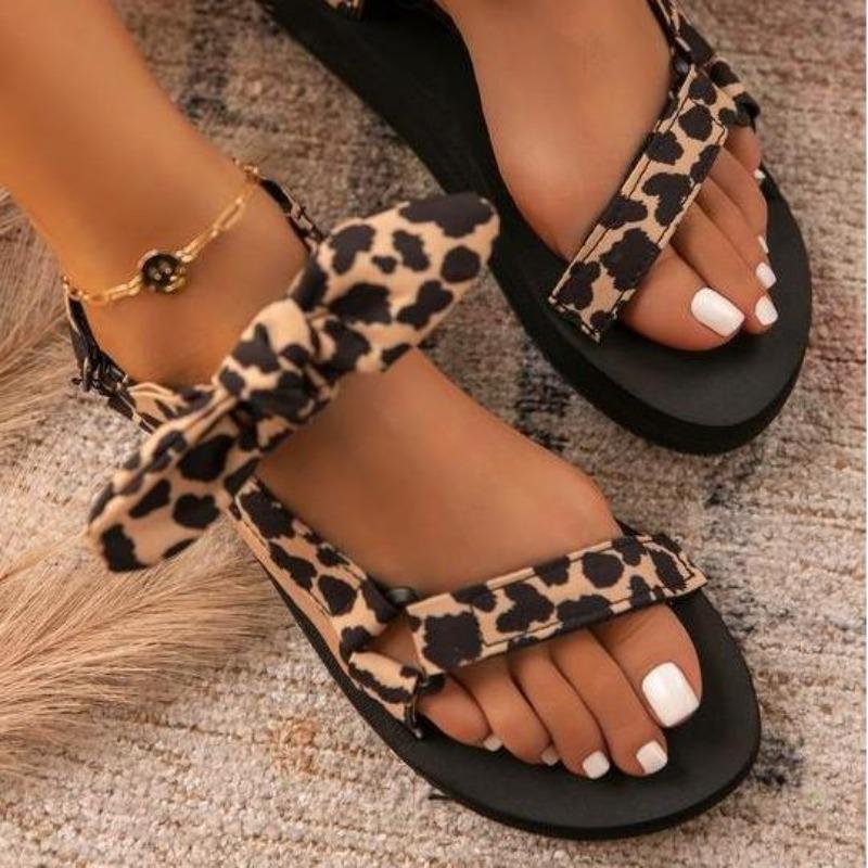 Fashion Summer Women Sandals Casual Bow Shoes for Women Fashion 2025 Outdoor Leopard Beach Shoes Sandalias De Mujer Chaussures Femme