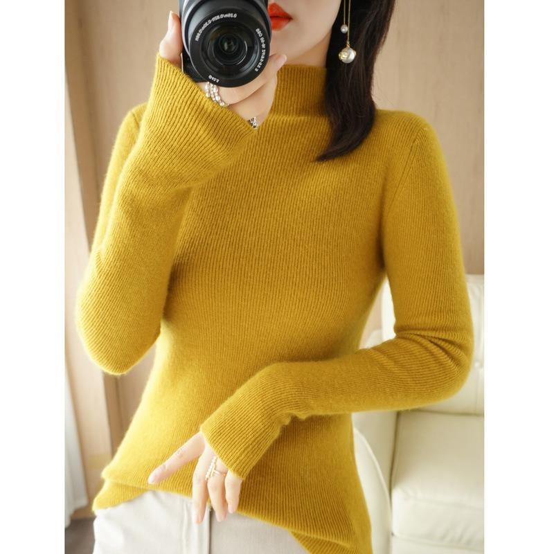 

Осенне-зимний женский свитер, вязаный свитер, пуловер с завязками средней высоты, тонкий свитер, вязаный свитер XL жёлтый