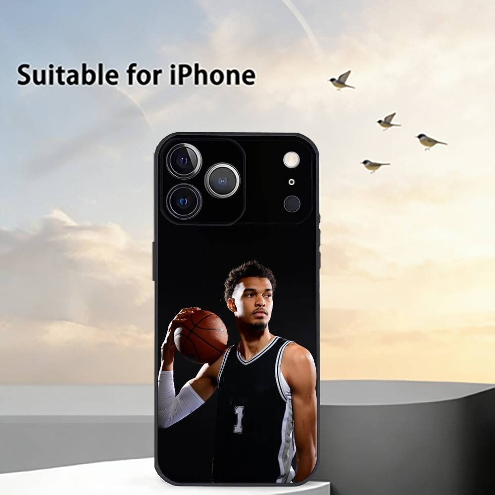 Custodia per Telefono Sportiva Basket Victor Wembanyama Per iPhone 17, 16,15,14,13,12,11 Plus,Pro Max, Altri Cover Morbida Nera