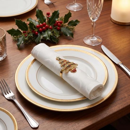 Luxury Napkin Fasteners Christmas Tree Ring, Alloy Rhinestone Holder, Winter Festive Table Decorations Holiday Band for Dinner Parties Decoration New