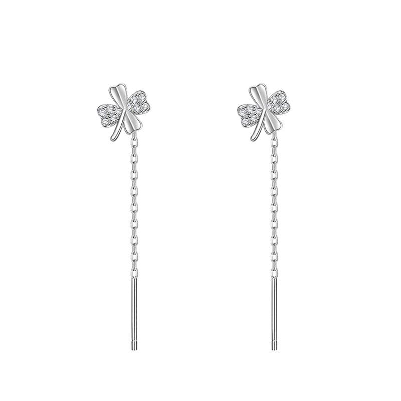 2023 Trendy Four-Leaf Clover Tassel Earrings: Long Slimming Design for Women's Round Faces