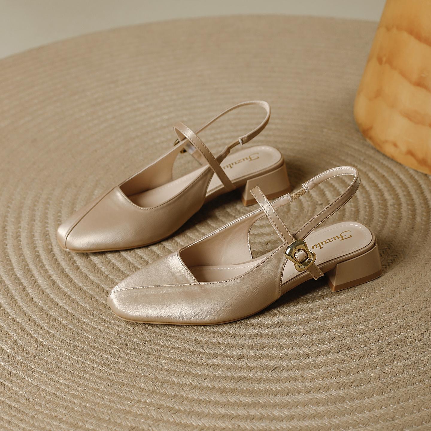 

French temperament with skirt bag head sandals women s thick heel 2025 summer square head fairy style comfortable and versatile high heels 40 хаки