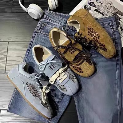 Flat-soled Leopard Print German Training Shoes Women's Autumn and Winter 2024 New Retro Fashion Sports Board Shoes Soft-soled Forrest Gump Running Sho