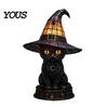 Lampada d'accento per libreria Gatto Strega di Halloween Luce Notturna, Tavolino in Resina con Cappello Caldo Luminoso, Decorazione per la Casa Gotica per Scaffale della Camera da Letto, Regalo Spettrale Atmosferico
