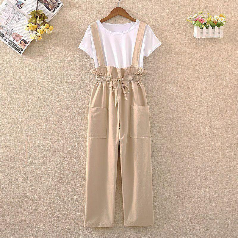 

Spring/Summer Korean-Style Petite Girls Loose Slimming Overalls Jumpsuit with Wide Leg Pants S (recommended 70-85 jin)
