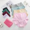 FINETOO 6PCS/SET Women Basic High Waist Striped Panties Cotton Breathable Daily Multi Color Set Butt Lifting Plus Size Comfort Underwear