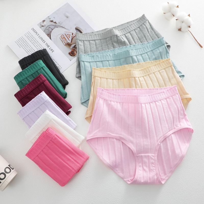 FINETOO 6PCS/SET Women Basic High Waist Striped Panties Cotton Breathable Daily Multi Color Set Butt Lifting Plus Size Comfort Underwear