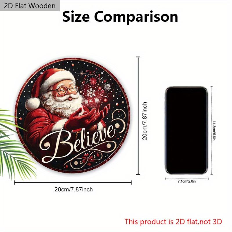 Believe Wooden Christmas Sign with Santa Claus Pattern - Navidad Round Sign for Front Door, Wall Hanging Decor - Ideal Christmas Ornament