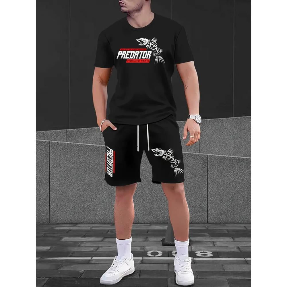 

Casual Print Fashion Letter Pattern Men s Short Sleeve T-shirt Shorts Set Loose Unisex Sports Clothing S