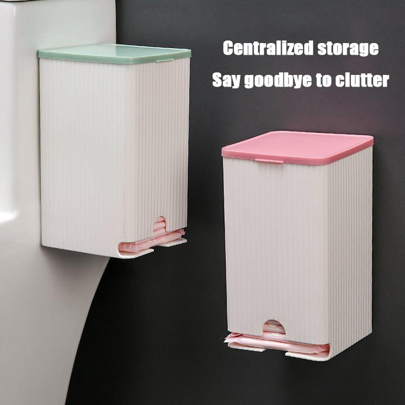 1Pcs Wall Mounted Sanitary Napkin Storage Box Tissue Paper And Cotton Swab Storage Box Multifunctional Flip Cover Box