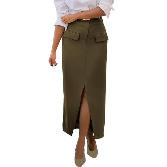 Kvinners Midi-skjørt Høy midje Hoftedekkende design Kontordame-skjørt Ensfarget Baksplittkant Fritidsskjørt