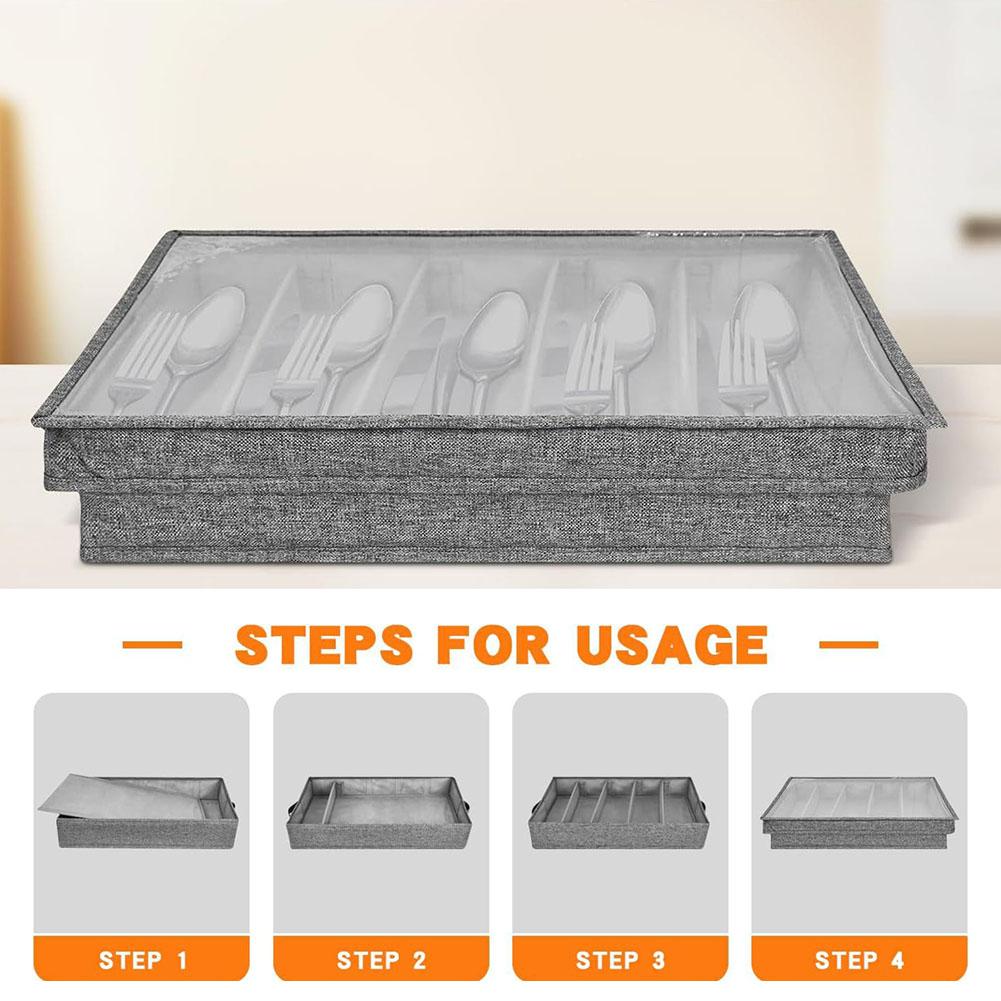 1PC Flatware Utensil Storage Case 43*29*8cm Kitchenware Storage Box, Silverware Storage Box With Removable Lid Kitchen Parts