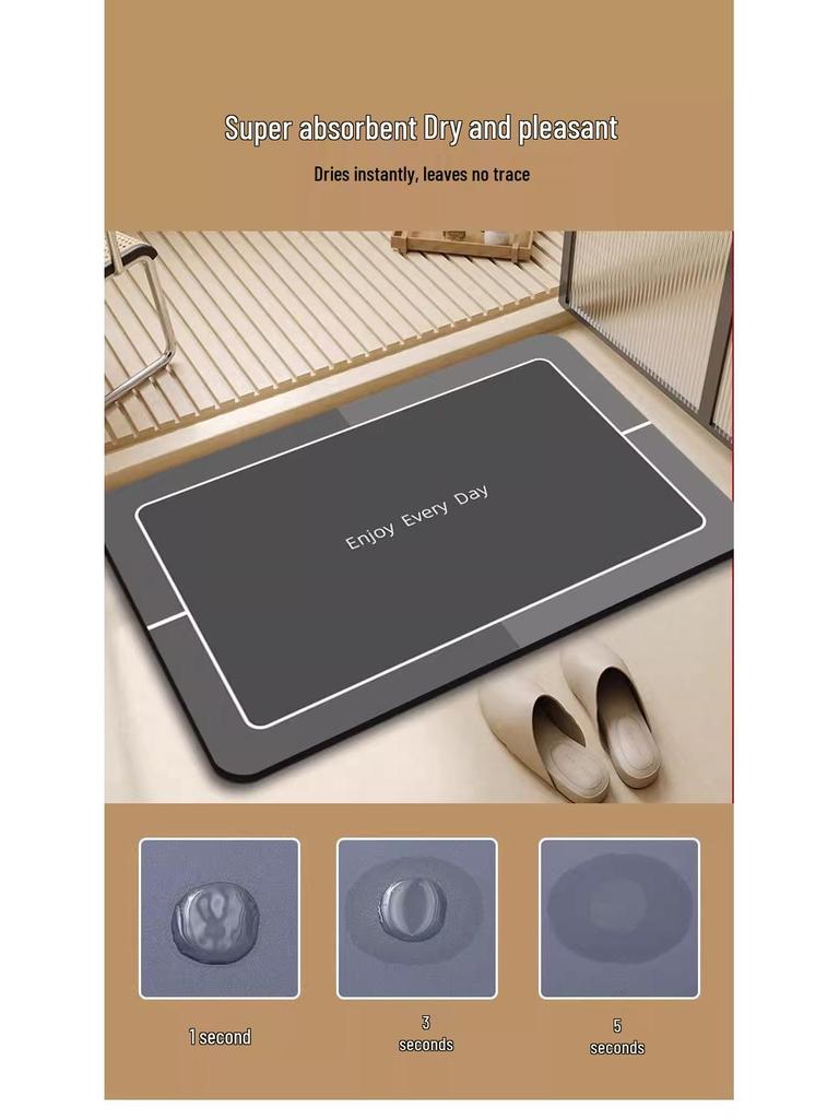 Bathroom Absorbent Non-Slip Diatomaceous Earth Mat: Quick-Drying, Stain-Resistant, Easy-Clean Mat