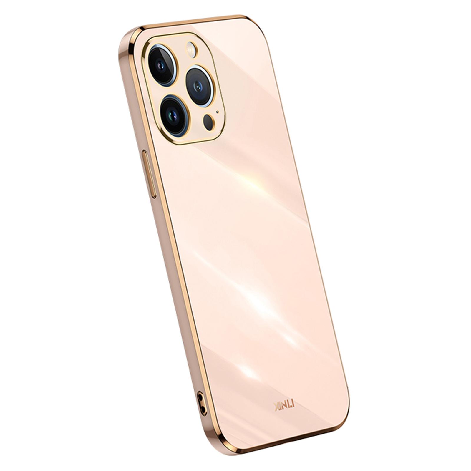 

XINLI For iPhone 16 Pro Case TPU Phone Cover with Electroplating Frame Pink