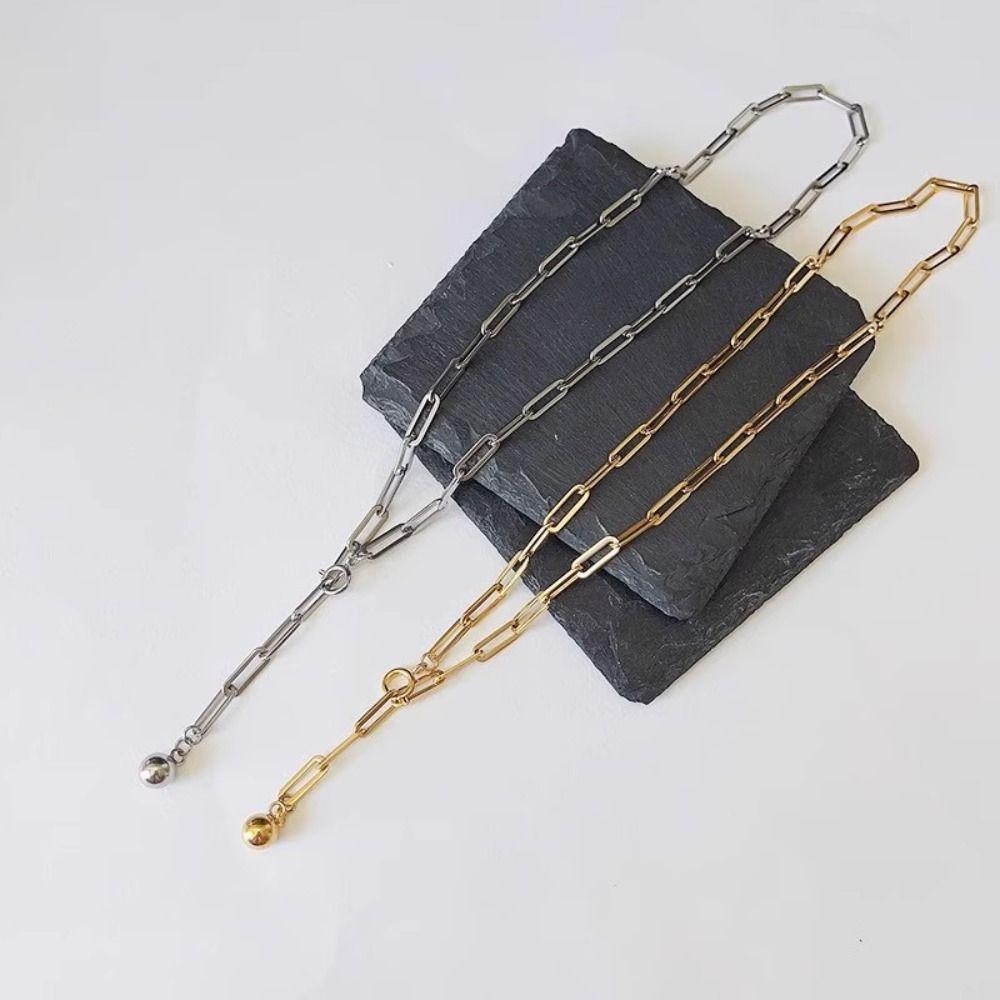 Gold Paperclip Necklace Adjustable Sweater Chain Necklace Metal Choker Necklace  Women's Jewelry