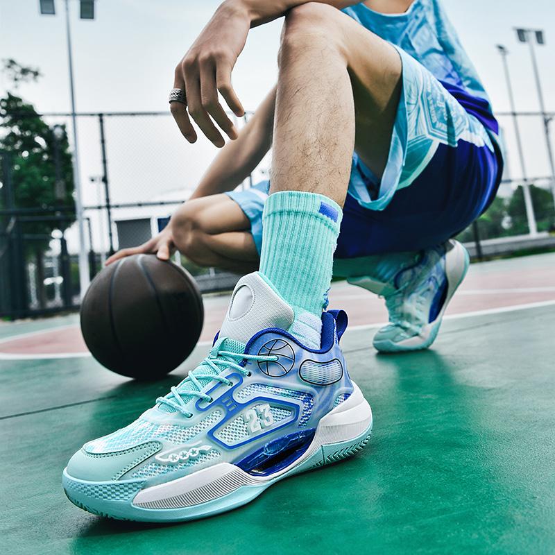 Neue im Dunkeln leuchtende, atmungsaktive Basketballschuhe mit Netzoberfläche für Herren, tatsächliche Kampfsport-Laufschuhe für Studenten mit Gummisohle