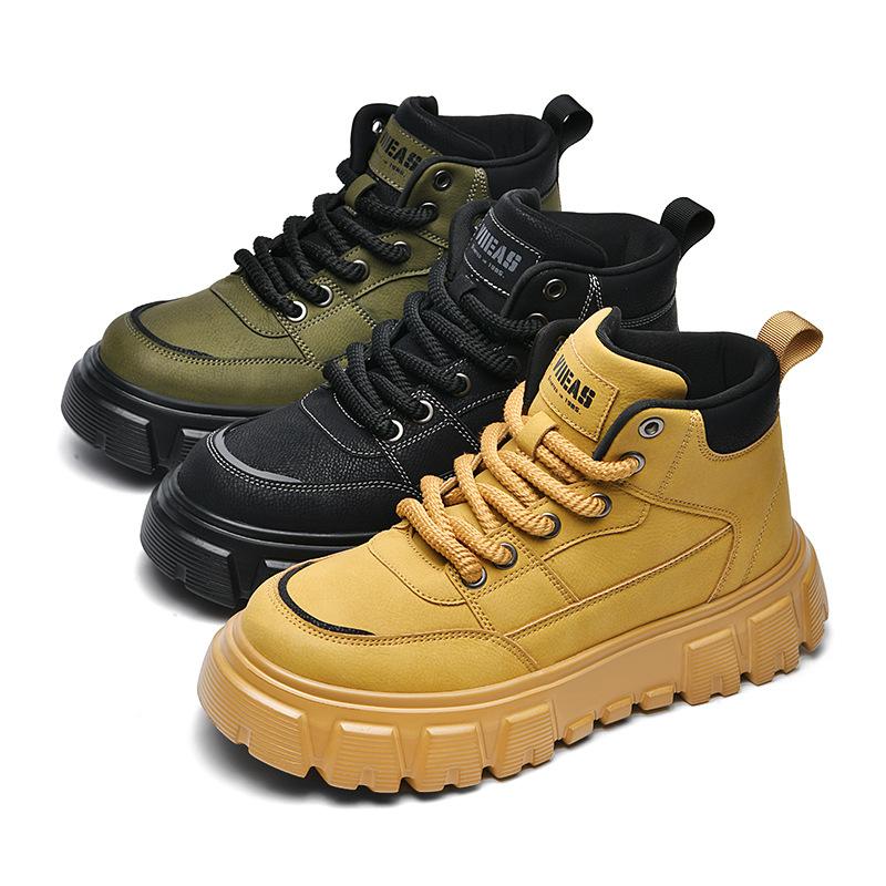 New Autumn and Winter Trendy Niche High Top Heightened Martin Boots Design Fashionable and Versatile Thick Sole Thick Yellow Boots