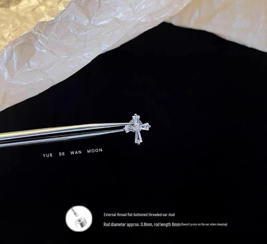 Unisex Silver Cross Helix Ear Cuff In Japanese Korean Style, Titanium Steel Cartilage Piercing Earring.