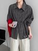 Early Spring Retro Plaid Waist-Tie Shirt - Women's Fashionable Slim Loose Layering Top