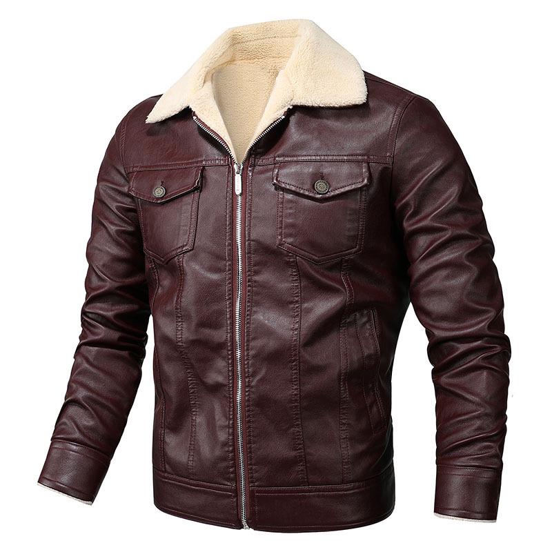 Veste en cuir synthétique pour homme, coupe ajustée, tendance, avec fourrure intégrée, style locomotive